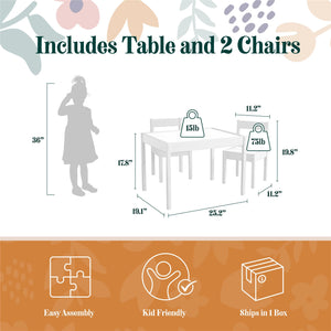 Max & Finn Hunter 3-Piece Kiddy Table & Chair Kids Set - White