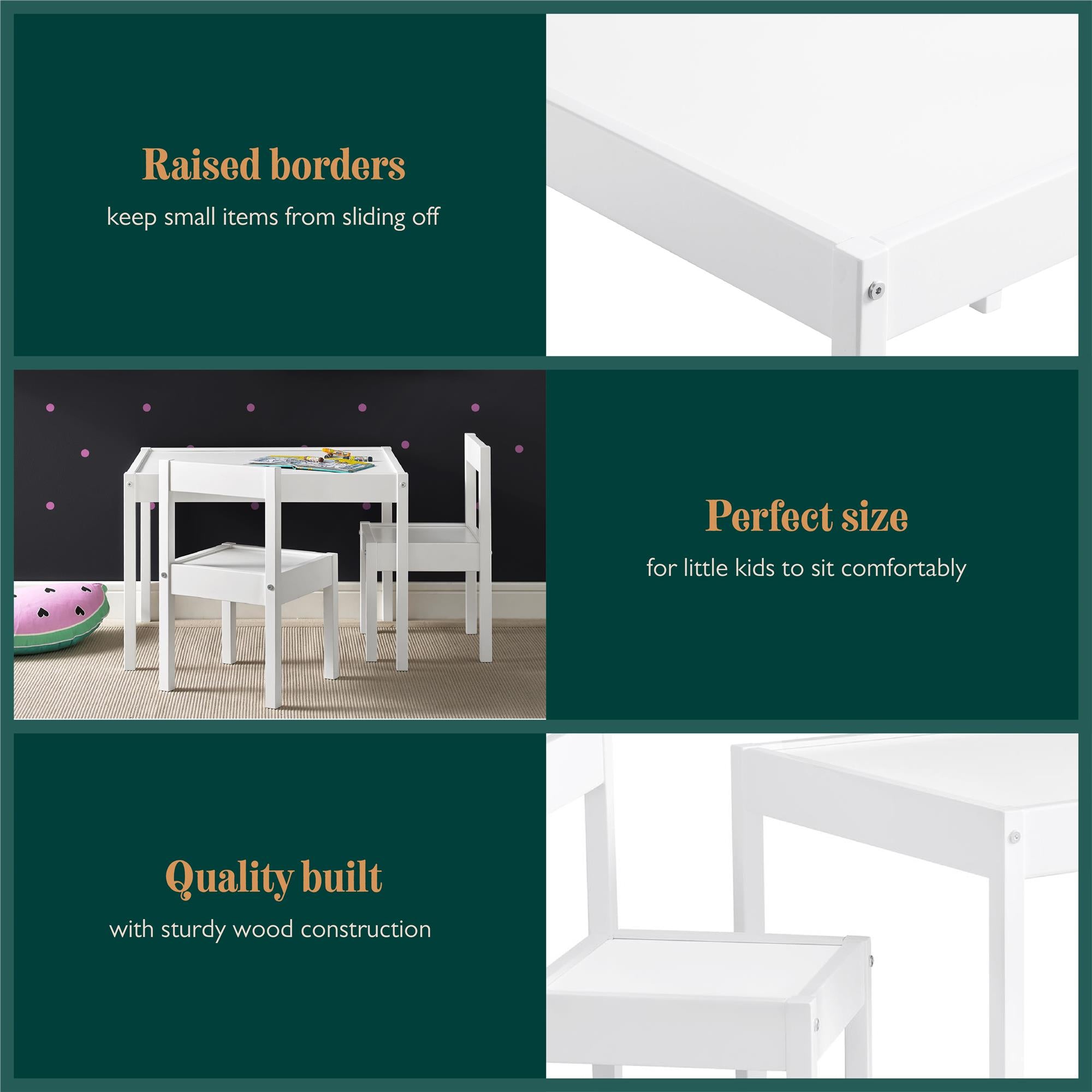 Max & Finn Hunter 3-Piece Kiddy Table & Chair Kids Set - White