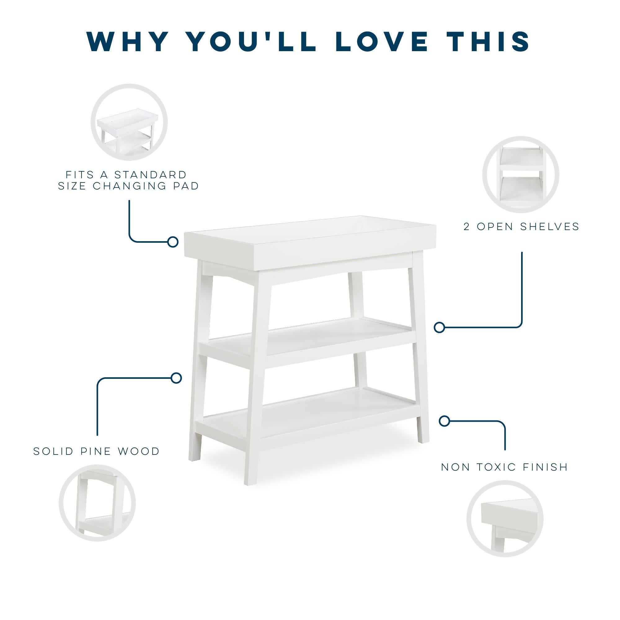 Novogratz Harper Open Changing Table, White - White