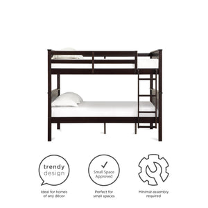 DHP Moon Kids' Wood Bunk Bed with USB - Espresso