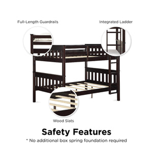 DHP Moon Kids' Wood Bunk Bed with USB - Espresso