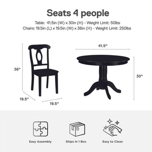 DHP Aubrey 5-Piece Traditional Pedestal Dining Set - Black