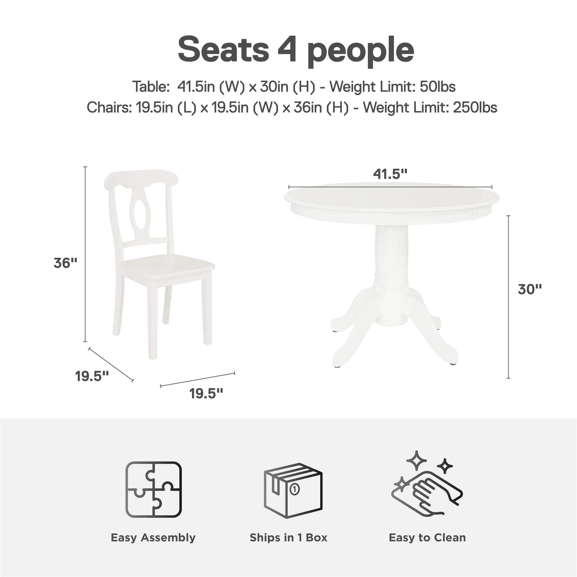 DHP Aubrey 5-Piece Traditional Pedestal Dining Set - White