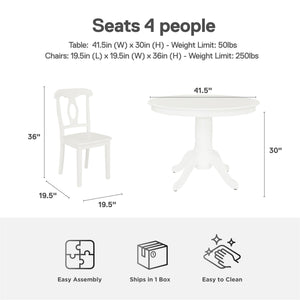 DHP Aubrey 5-Piece Traditional Pedestal Dining Set - White