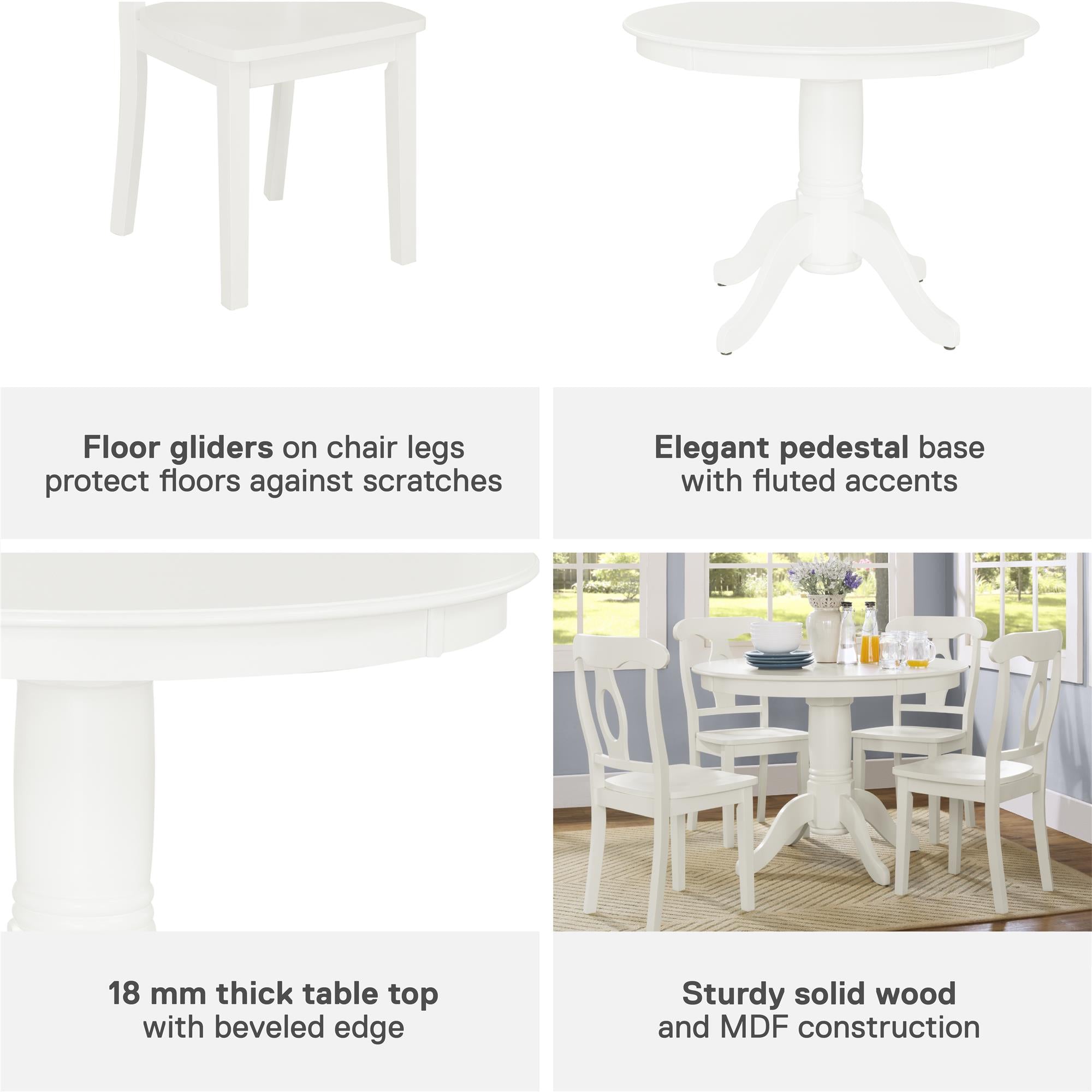 DHP Aubrey 5-Piece Traditional Pedestal Dining Set - White