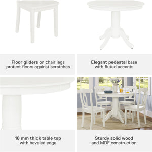 DHP Aubrey 5-Piece Traditional Pedestal Dining Set - White
