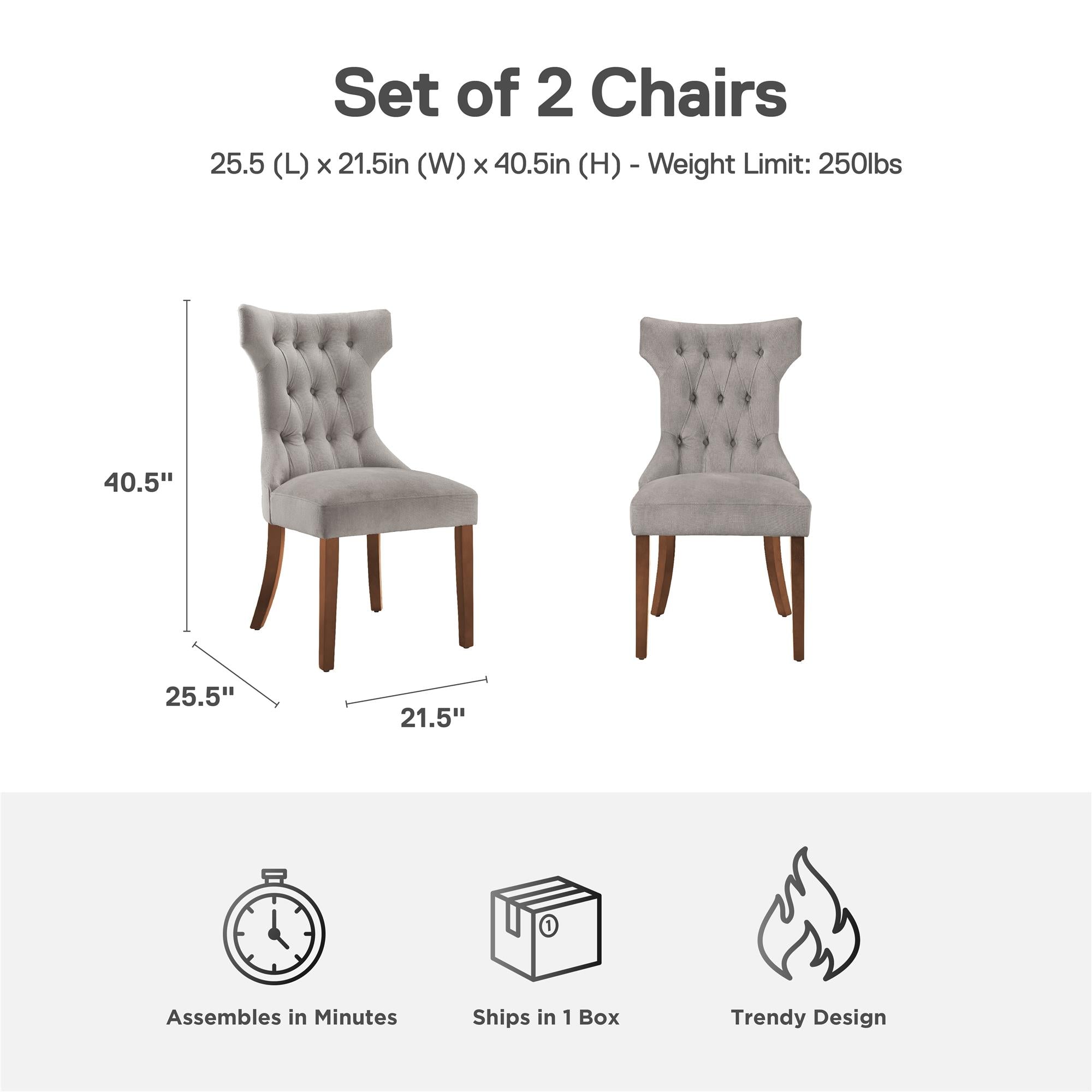 DHP Clairborne Tufted Dining Chairs. Set of 2 - Taupe - Set of 2