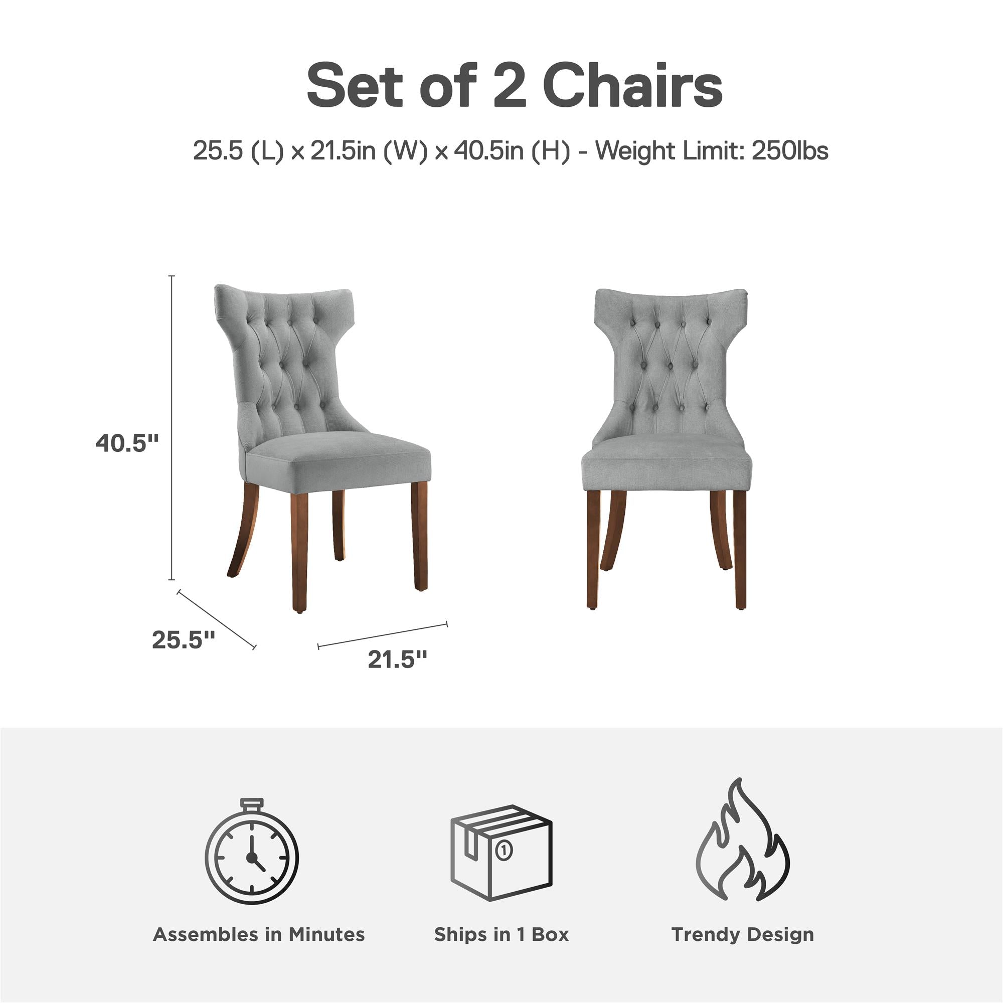 DHP Clairborne Tufted Dining Chairs, Set of 2 - Gray - Set of 2