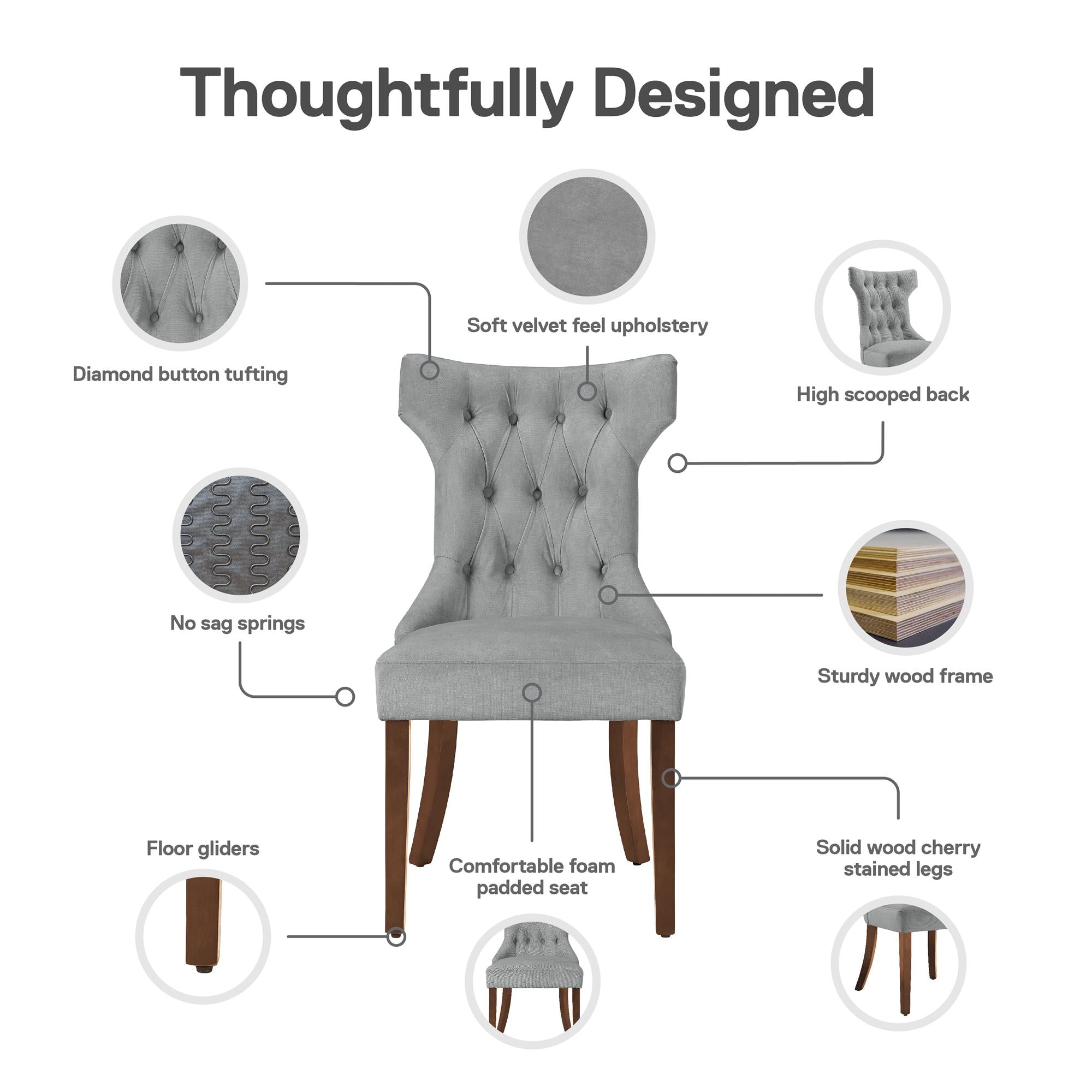 DHP Clairborne Tufted Dining Chairs, Set of 2 - Gray - Set of 2
