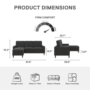 DHP Kaci Sectional Sofa - Charcoal