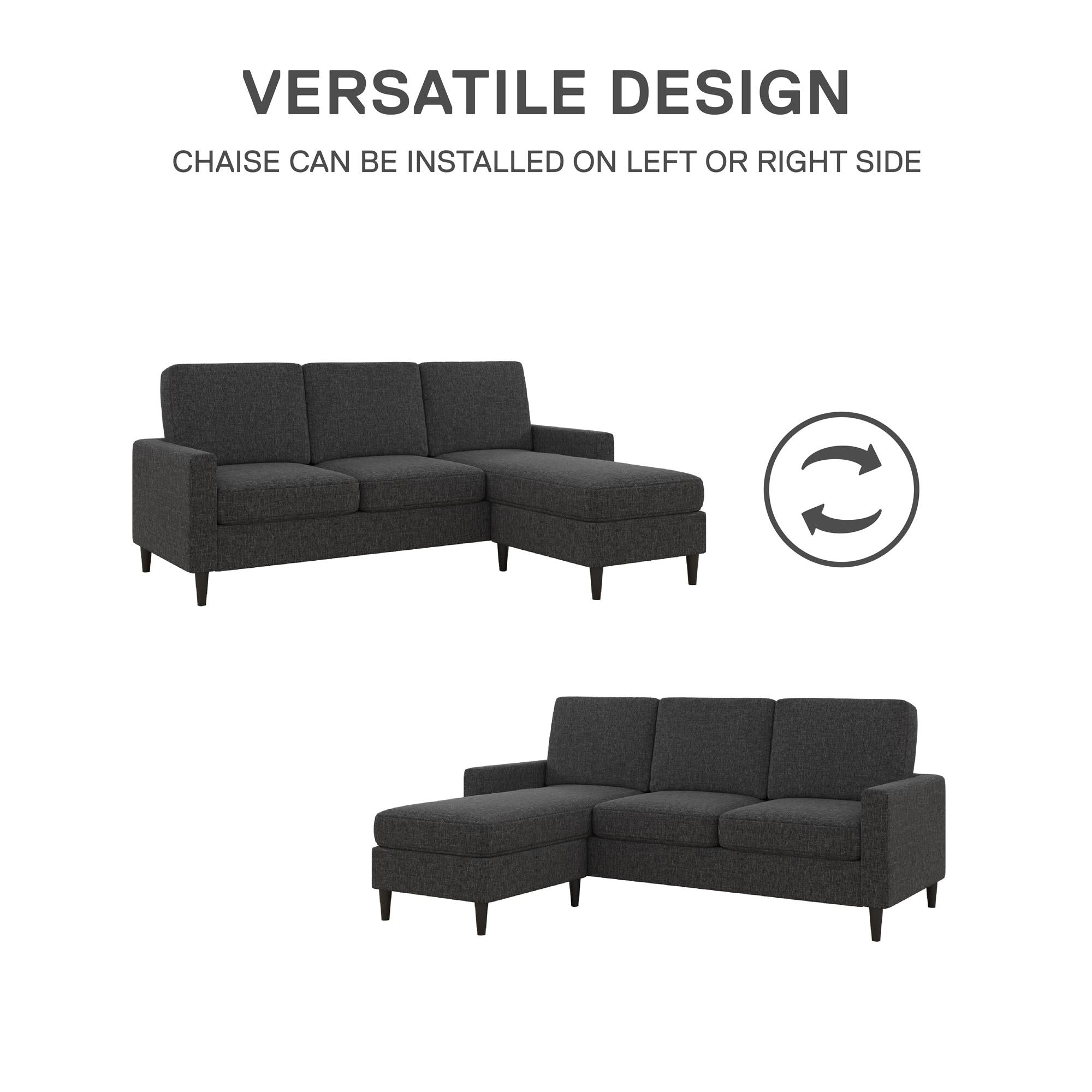 DHP Kaci Sectional Sofa - Charcoal
