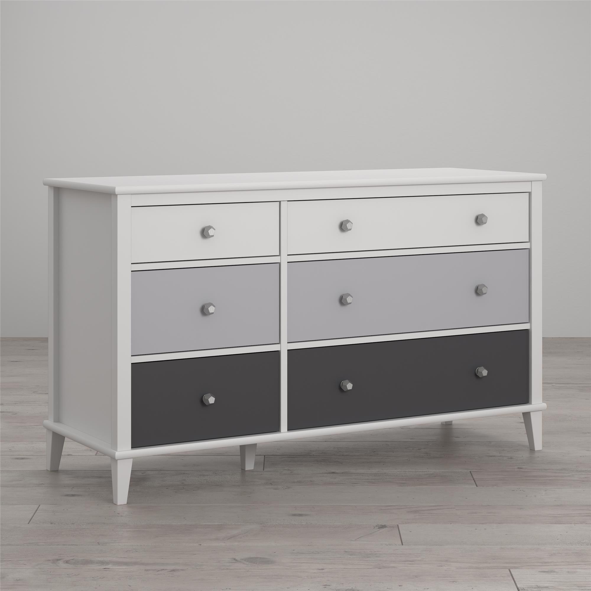 Monarch Hill Poppy White 6 Drawer Dresser, Grey Drawers - Gray