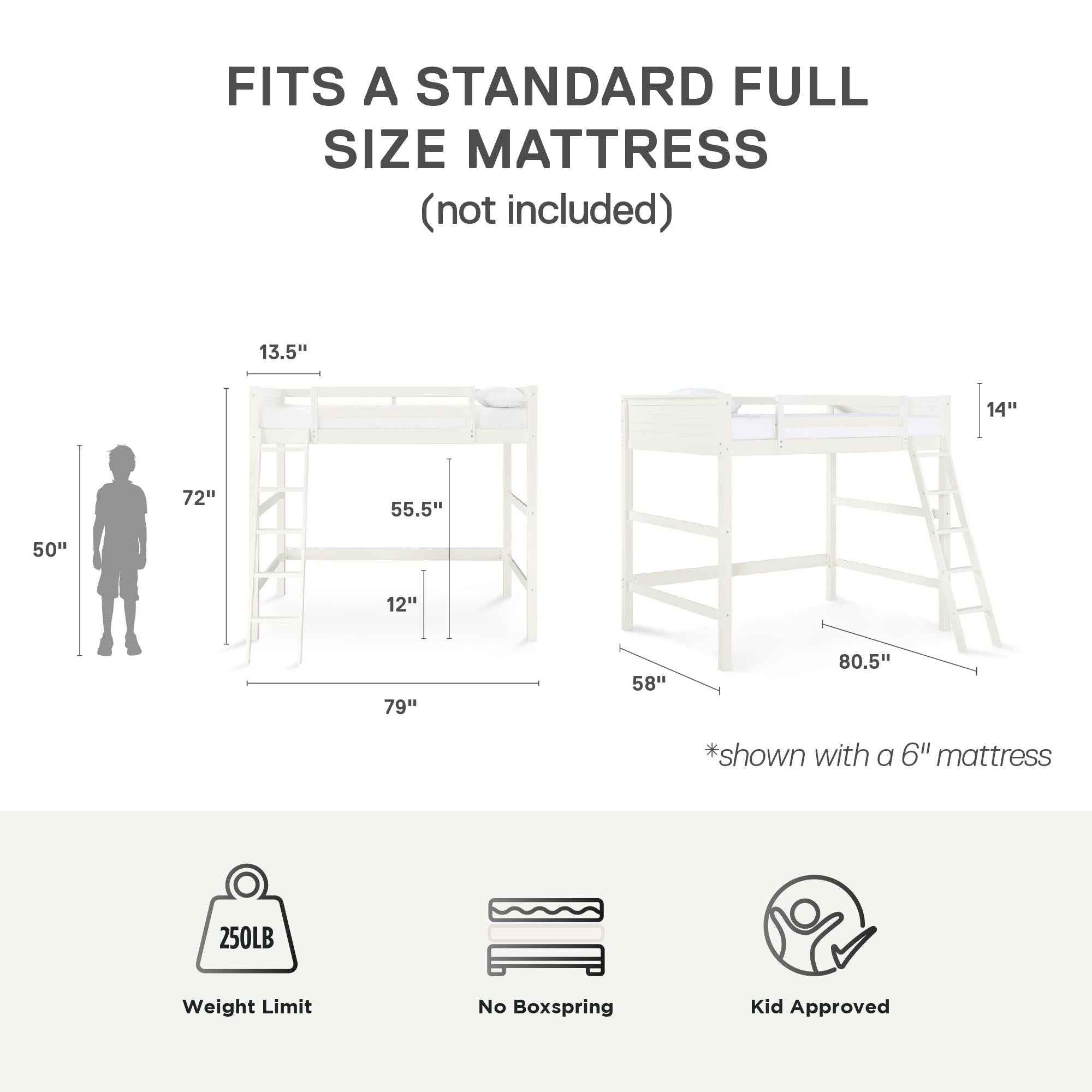 DHP Denver Kids' Loft Bed - White - Full