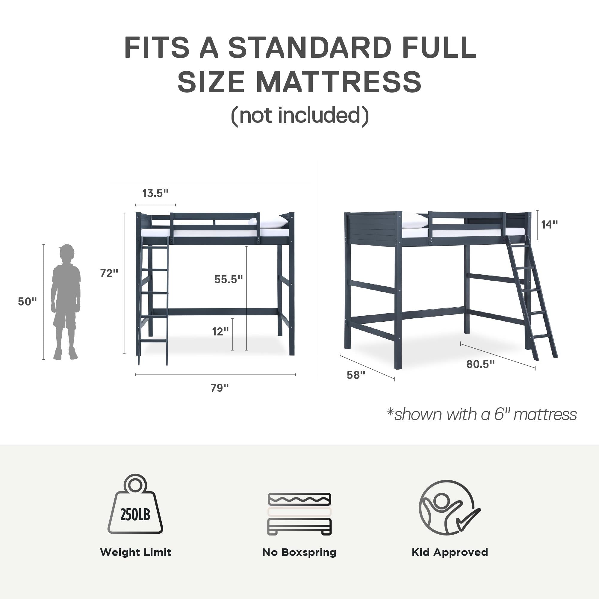 DHP Denver Kids' Loft Bed - Blue - Full