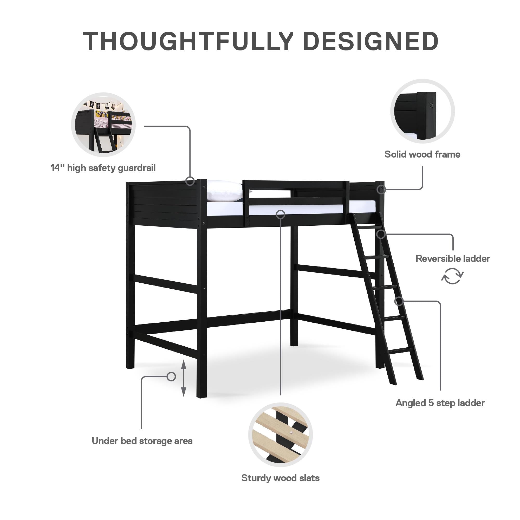 DHP Denver Kids' Loft Bed - Black - Full
