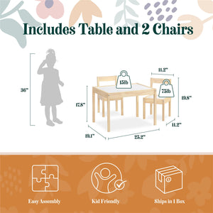 Max & Finn Hunter 3-Piece Kiddy Table & Chair Kids Set - Natural