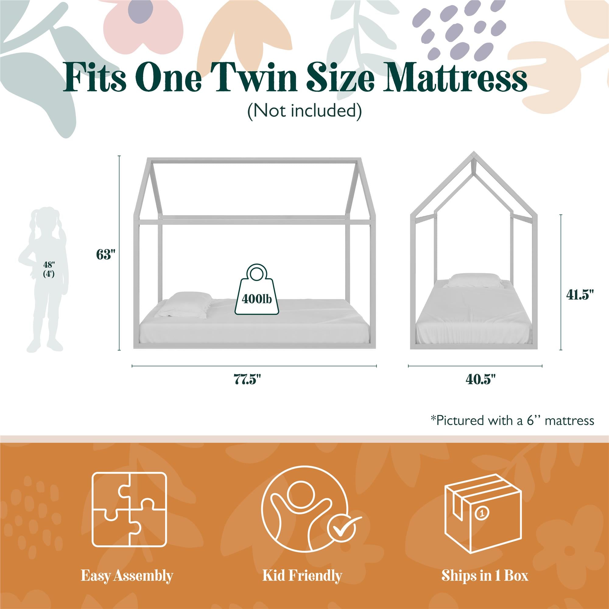 Max & Finn Skyler Metal House Bed - Dove Gray - Twin