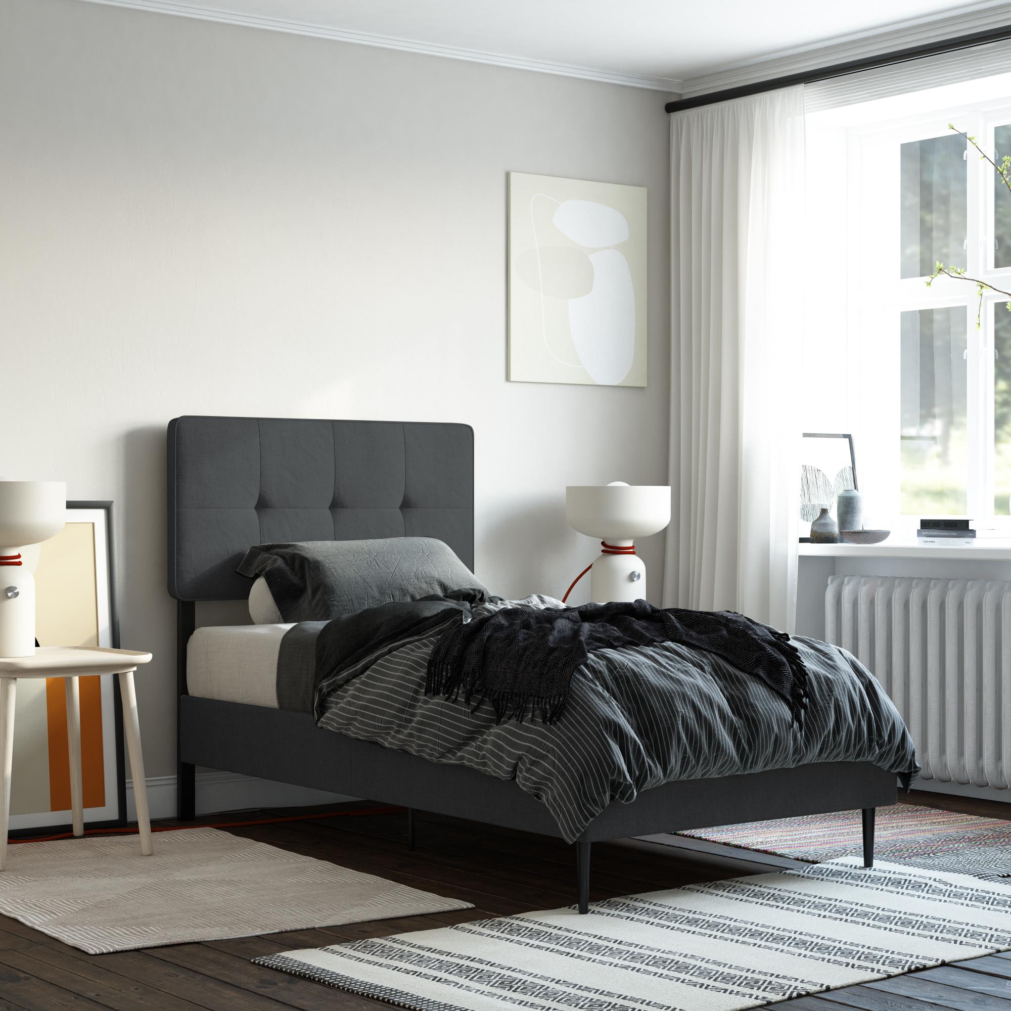 RealRooms Tyler Upholstered Bed - Dark Gray - Twin