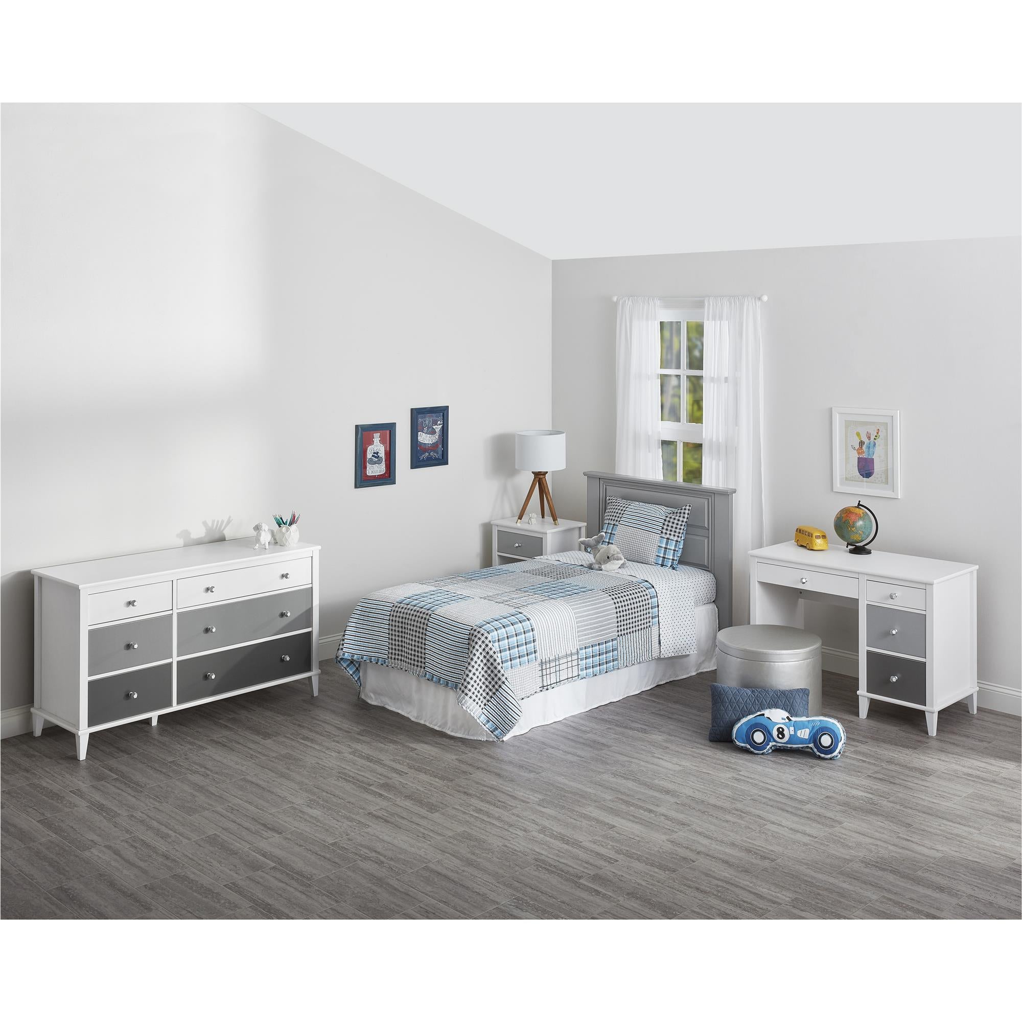 Monarch Hill Poppy Kids' White Desk, Grey Drawers - Gray