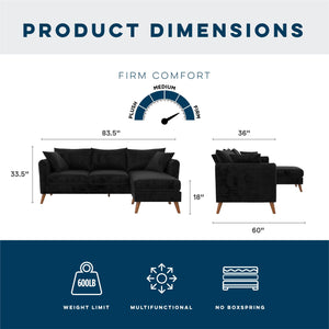 Novogratz Magnolia Reversible Sectional Sofa - Black
