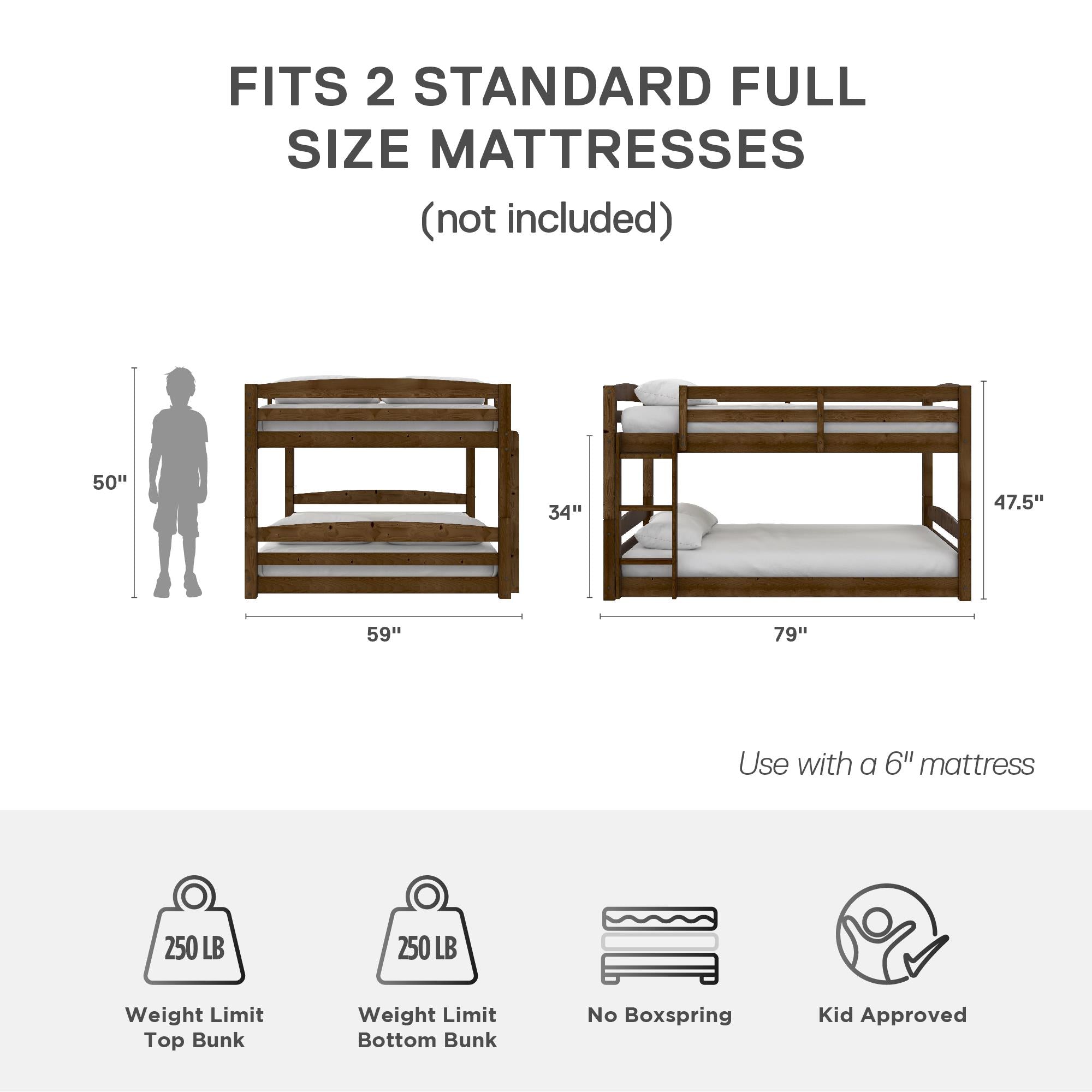 DHP Sierra Kids' Wood Bunk Bed - Mocha - Full-Over-Full