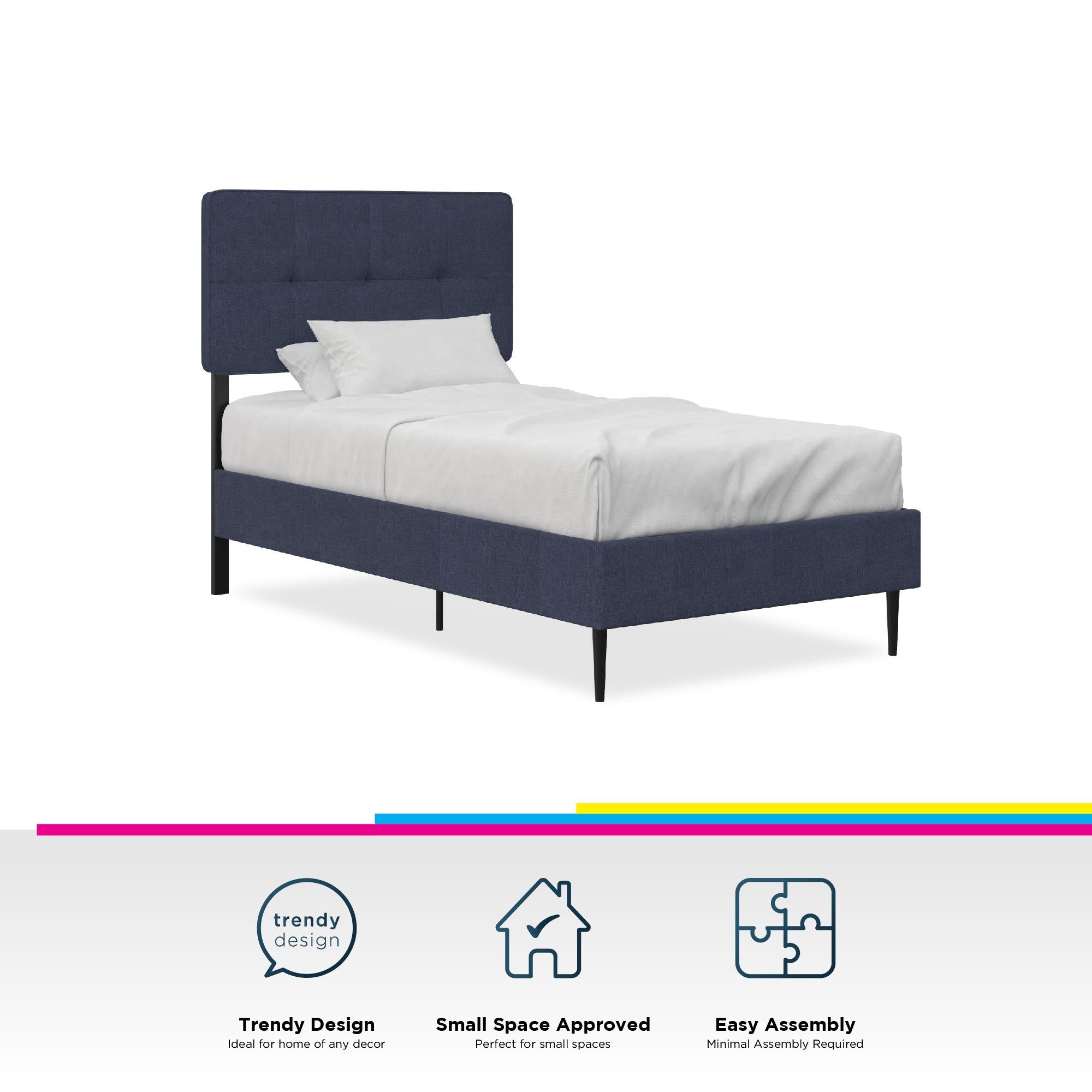 RealRooms Tyler Upholstered Bed - Blue - Twin