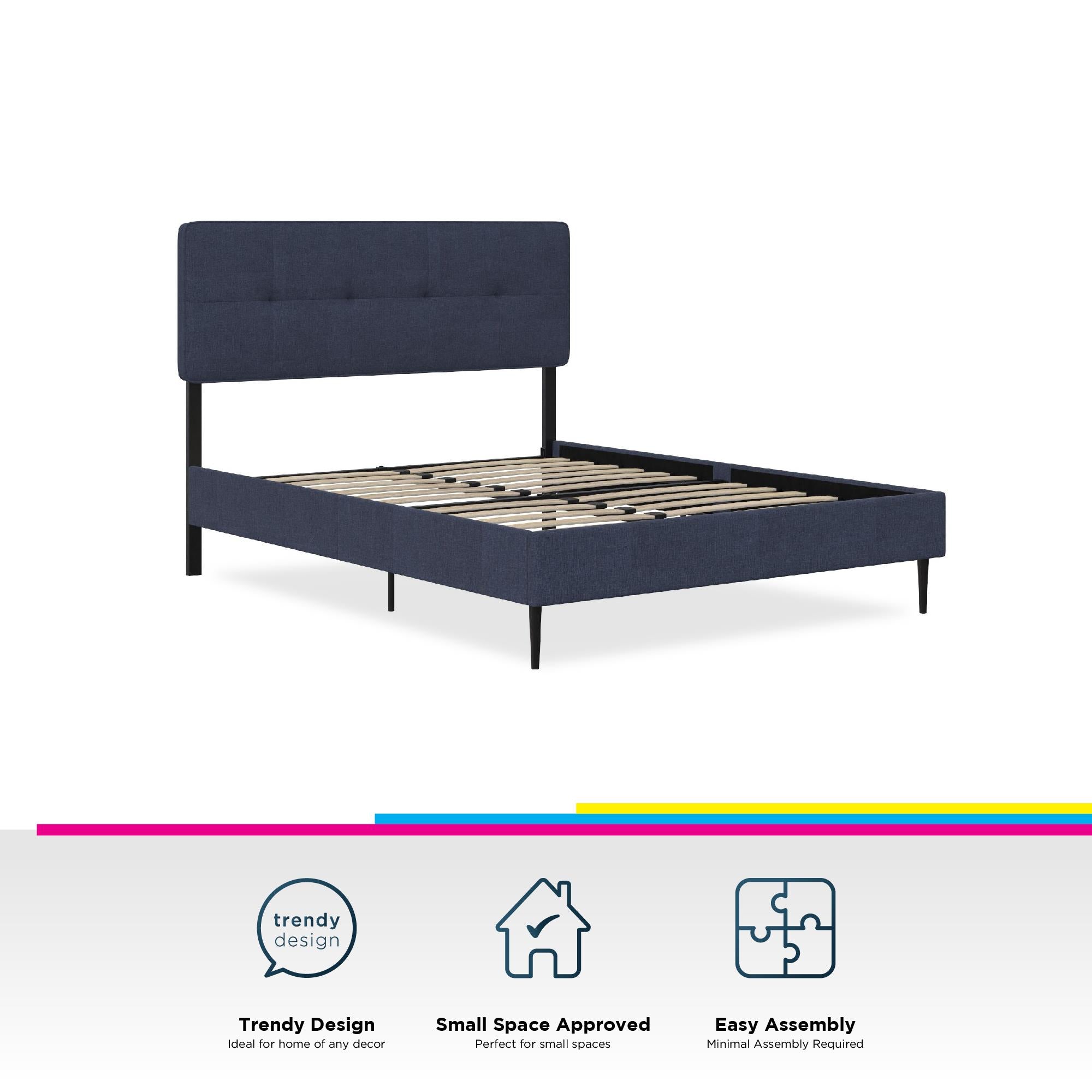 RealRooms Tyler Upholstered Bed - Blue - Full