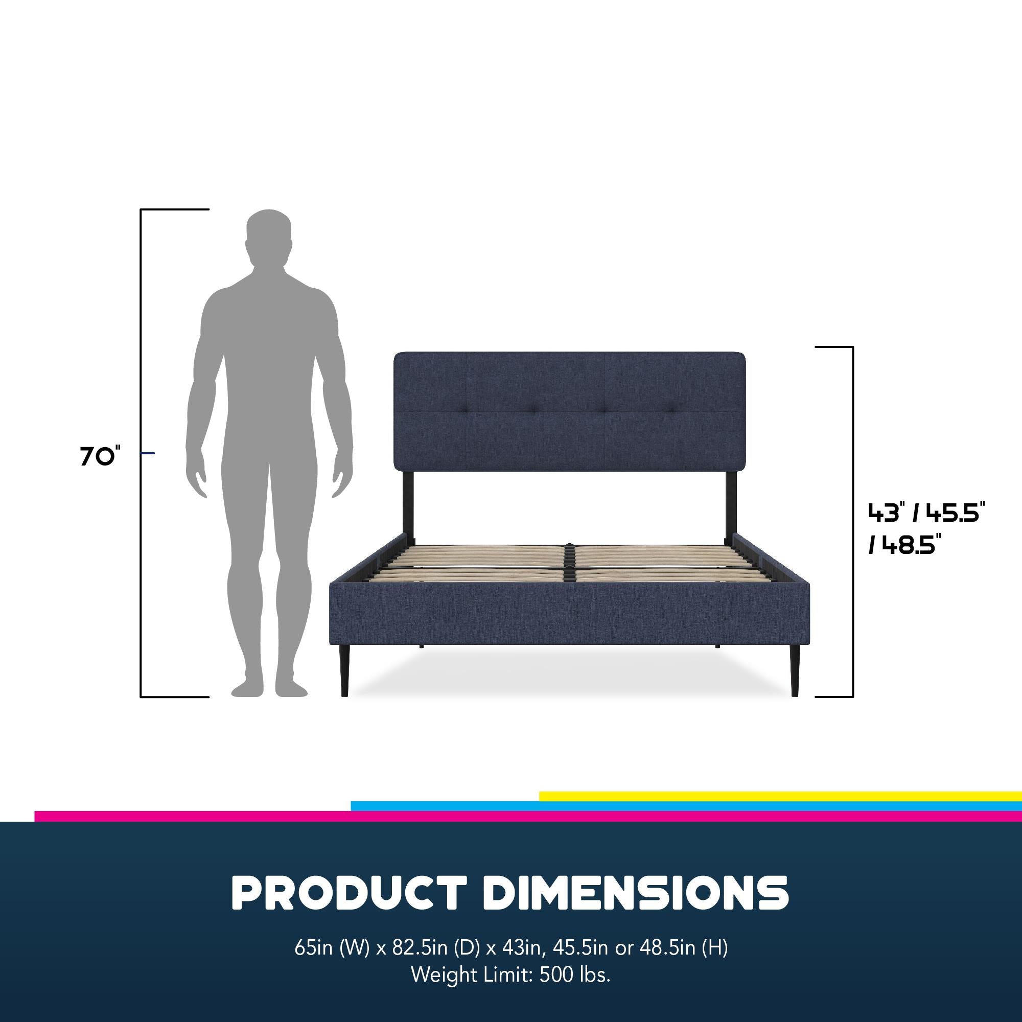 RealRooms Tyler Upholstered Bed - Blue - Queen
