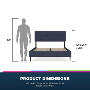 RealRooms Tyler Upholstered Bed - Blue - Queen