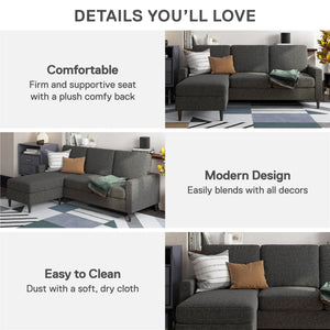 DHP Kaci Sectional Sofa - Charcoal