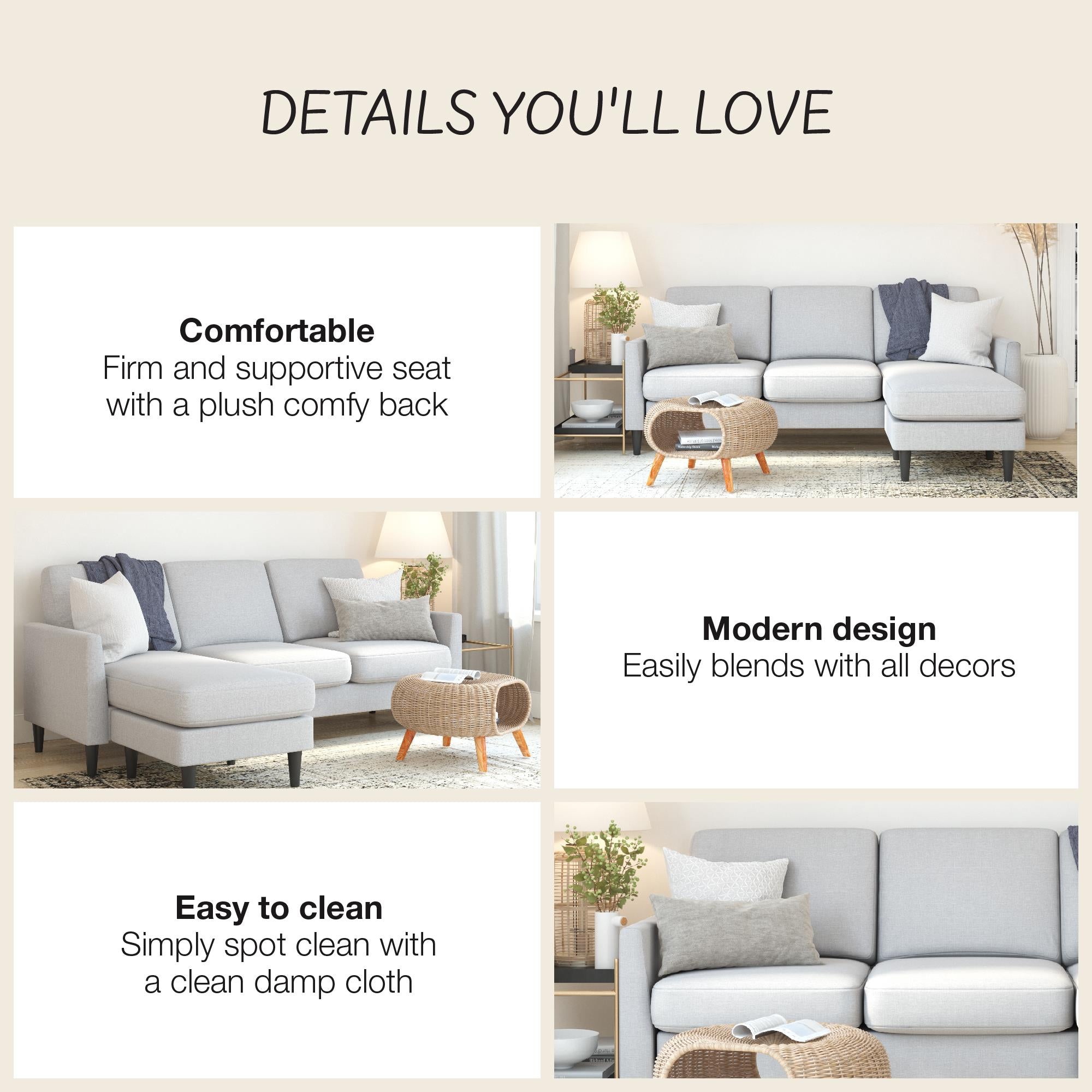 Mr. Kate Winston Reversible Sofa Sectional - Light Gray