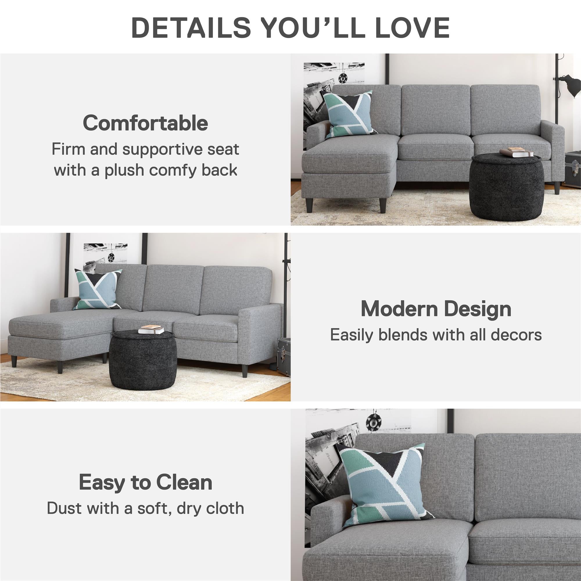 DHP Kaci Sectional Sofa - Gray