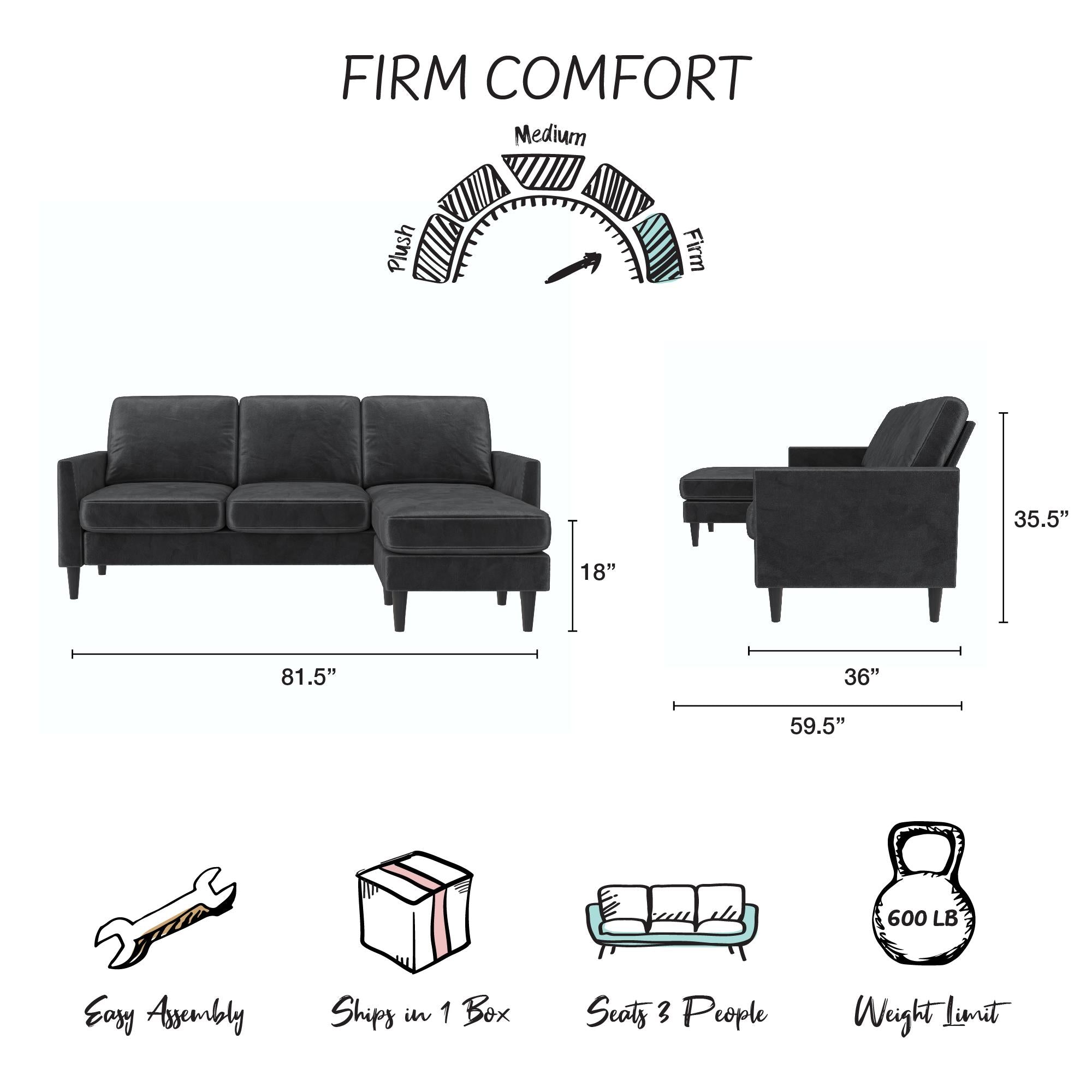 Mr. Kate Winston Reversible Sofa Sectional - Dark Gray