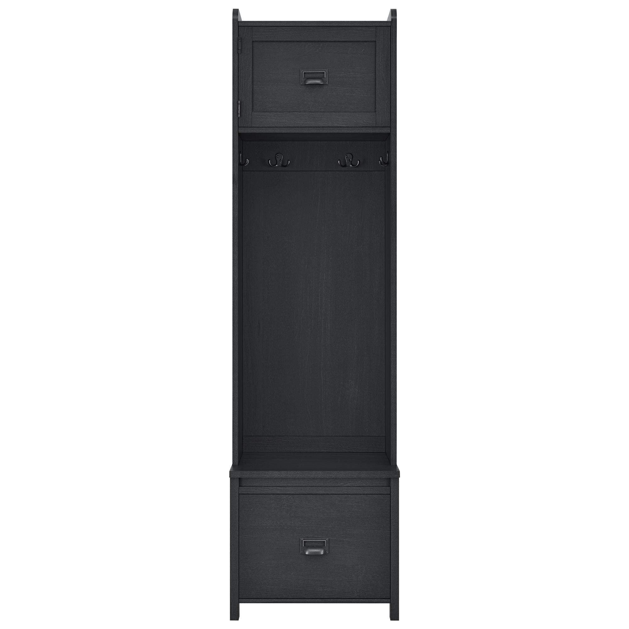 Systembuild Evolution Farmington Entryway Hall Tree with Storage Bench - Black Oak