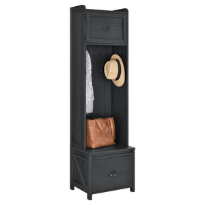 Systembuild Evolution Farmington Entryway Hall Tree with Storage Bench - Black Oak