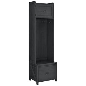 Systembuild Evolution Farmington Entryway Hall Tree with Storage Bench - Black Oak