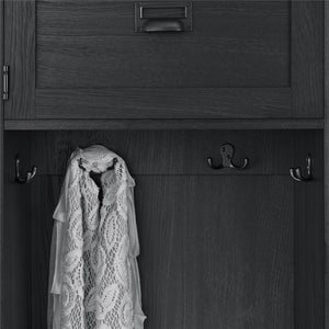 Systembuild Evolution Farmington Entryway Hall Tree with Storage Bench - Black Oak