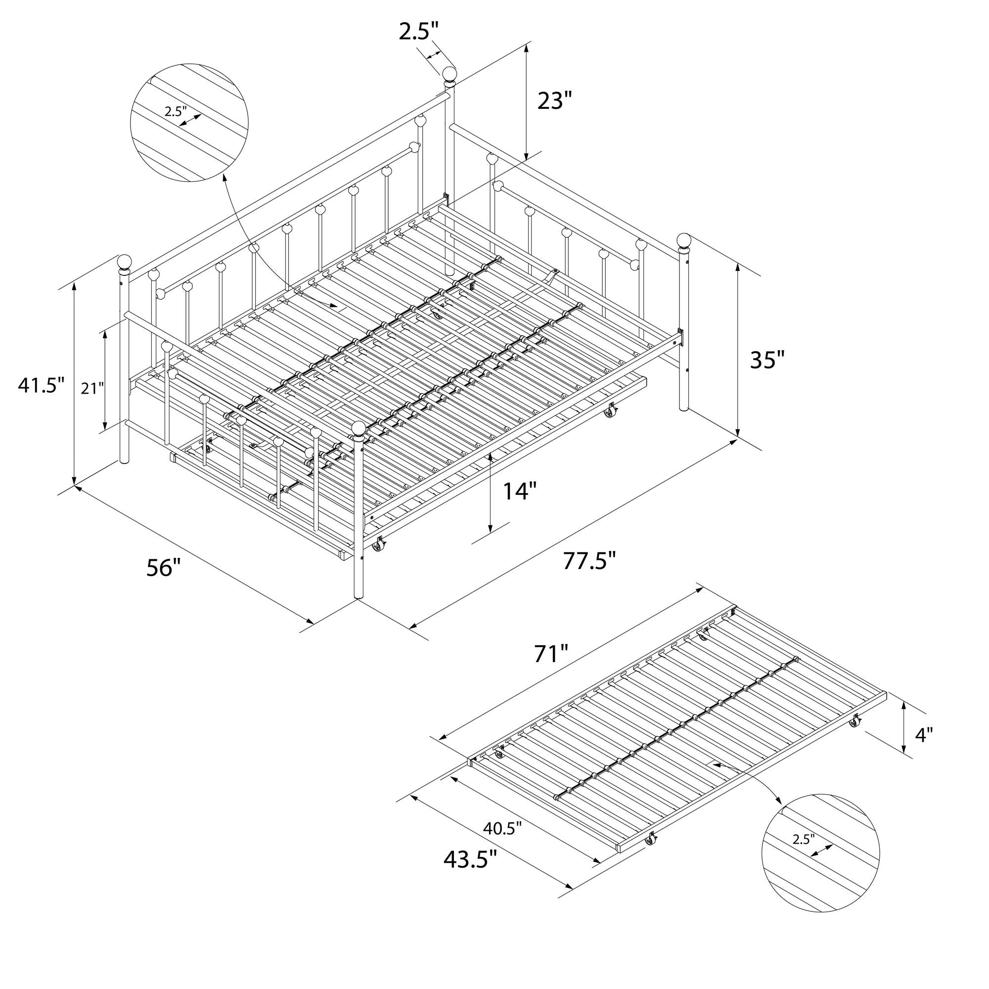 DHP Manila Metal Daybed with Trundle - Bronze - Full