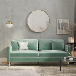CosmoLiving by Cosmopolitan Highland 72" Velvet Sofa with Matching Pillows, Green - Seafoam Green