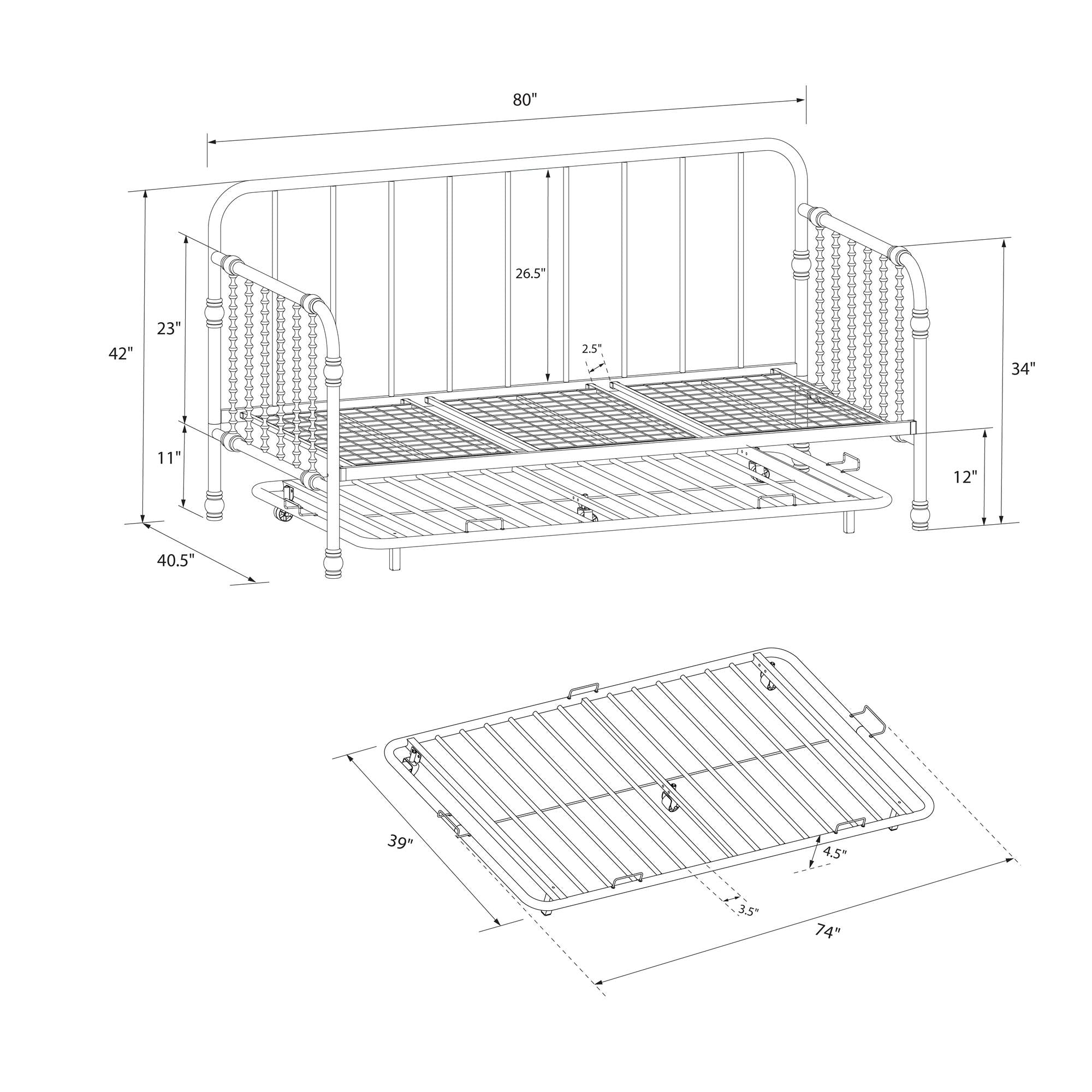 Little Seeds Monarch Hill Wren Metal Daybed with Trundle Twin, Black - Black - Twin
