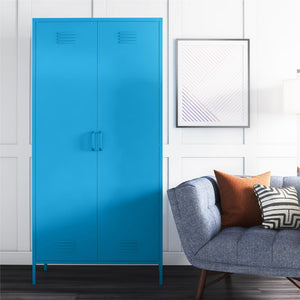 Novogratz Cache Cache 2 Door Tall Metal Locker Style Storage Cabinet - Bright Blue