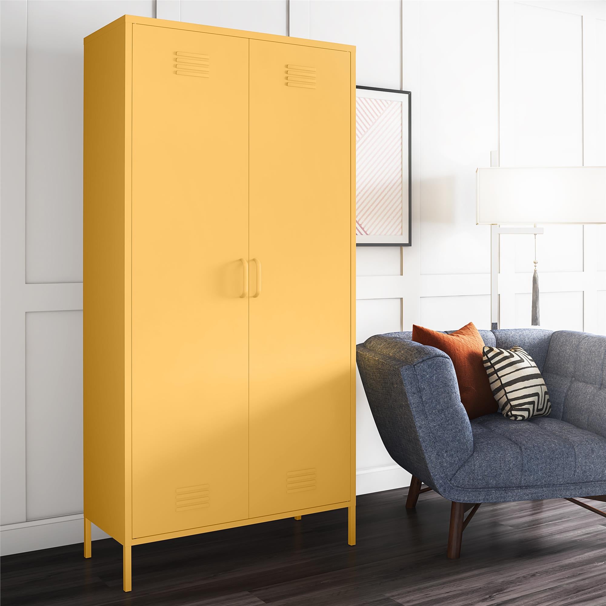 Novogratz Cache 2 Door Tall Metal Locker Style Storage Cabinet - Yellow
