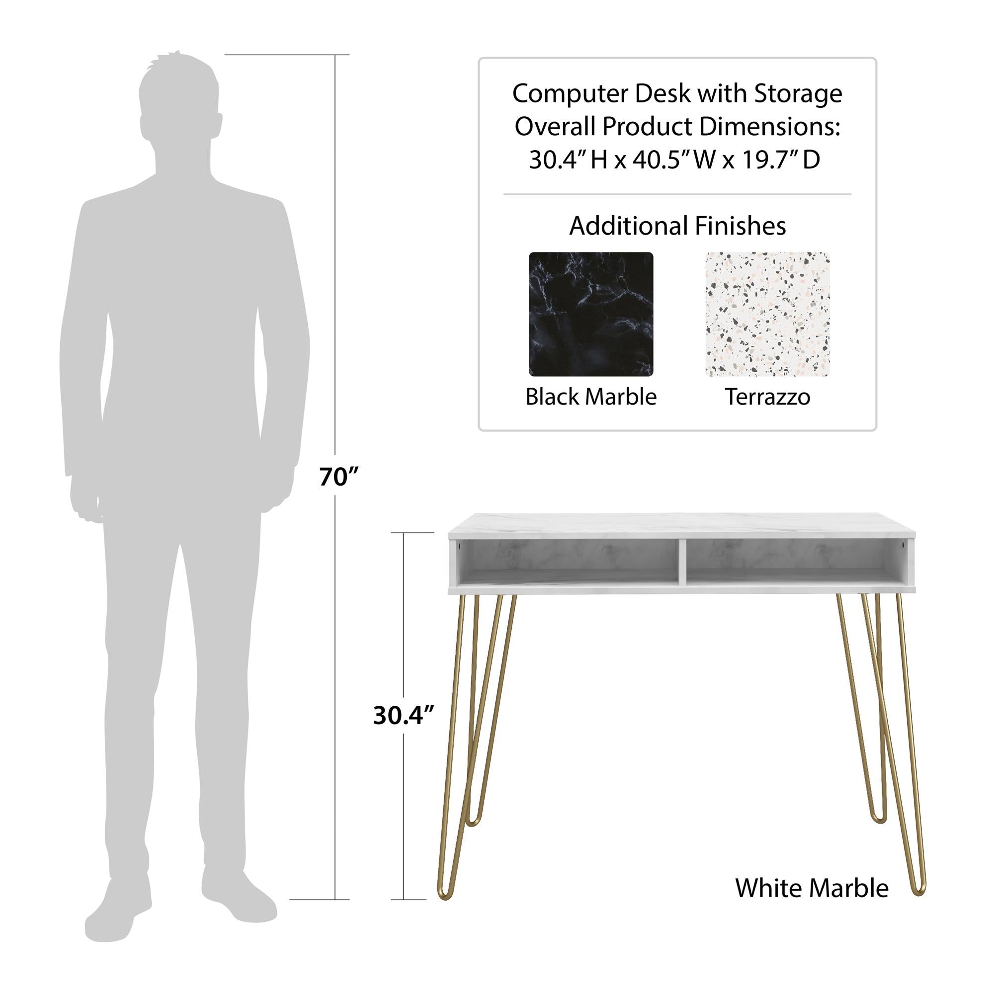 Novogratz Athena Computer Desk with Storage - Black Marble