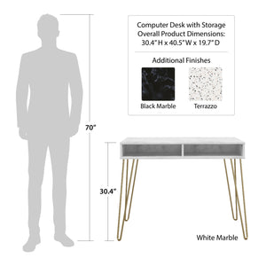 Novogratz Athena Computer Desk with Storage - Black Marble