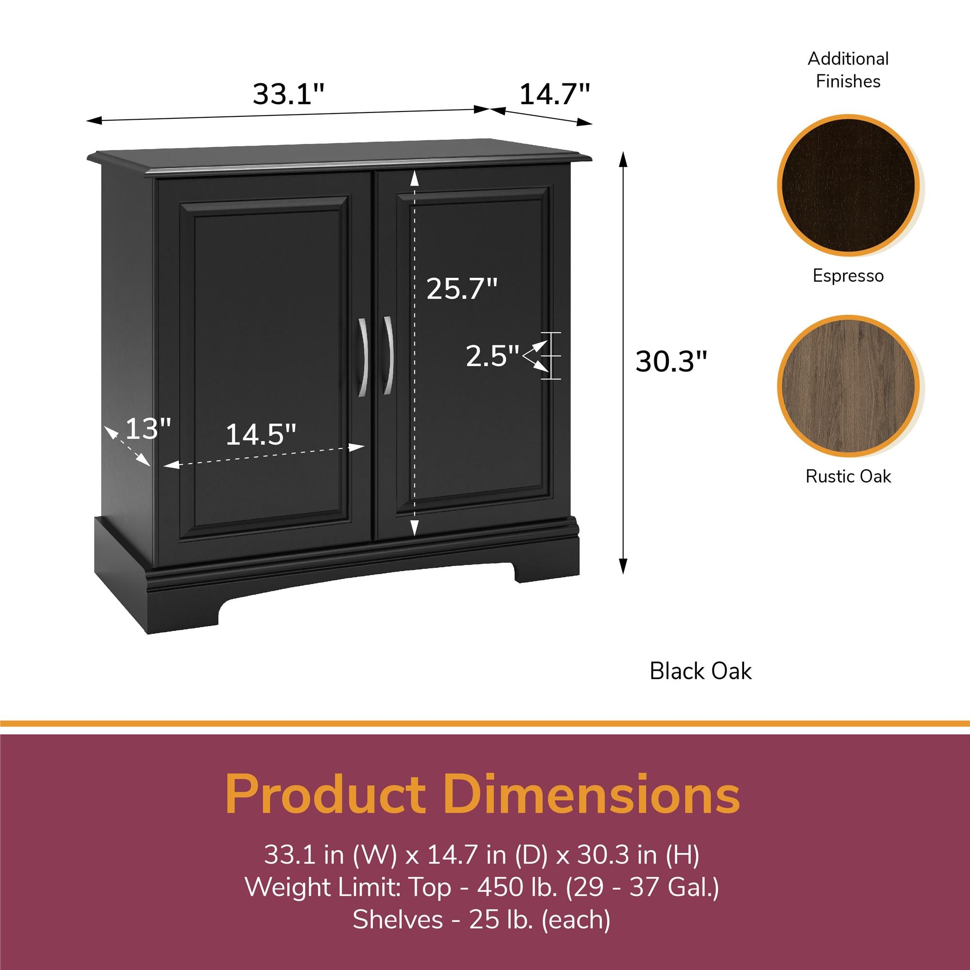 Ollie & Hutch Harbor 29 - 37 Gallon Aquarium or Terrarium Stand - Black