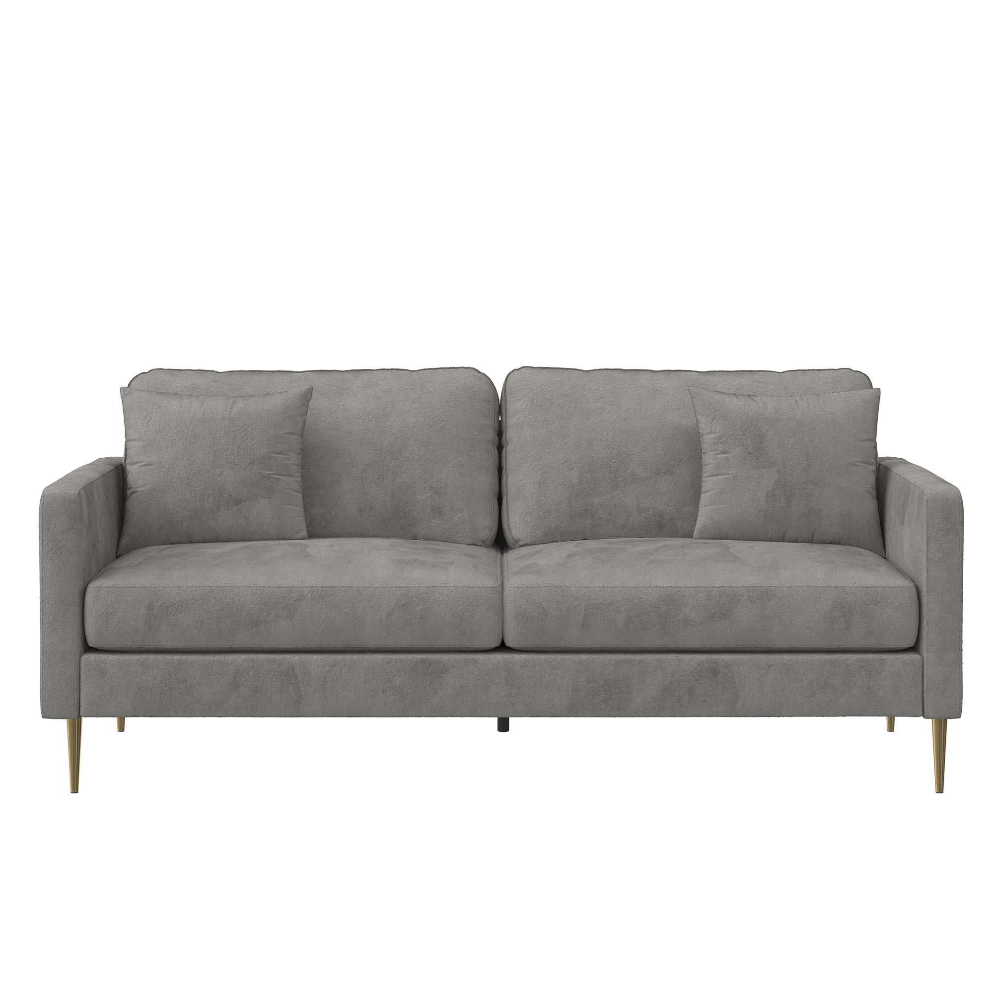 CosmoLiving Highland 72" Velvet Sofa with Matching Pillows - Gray