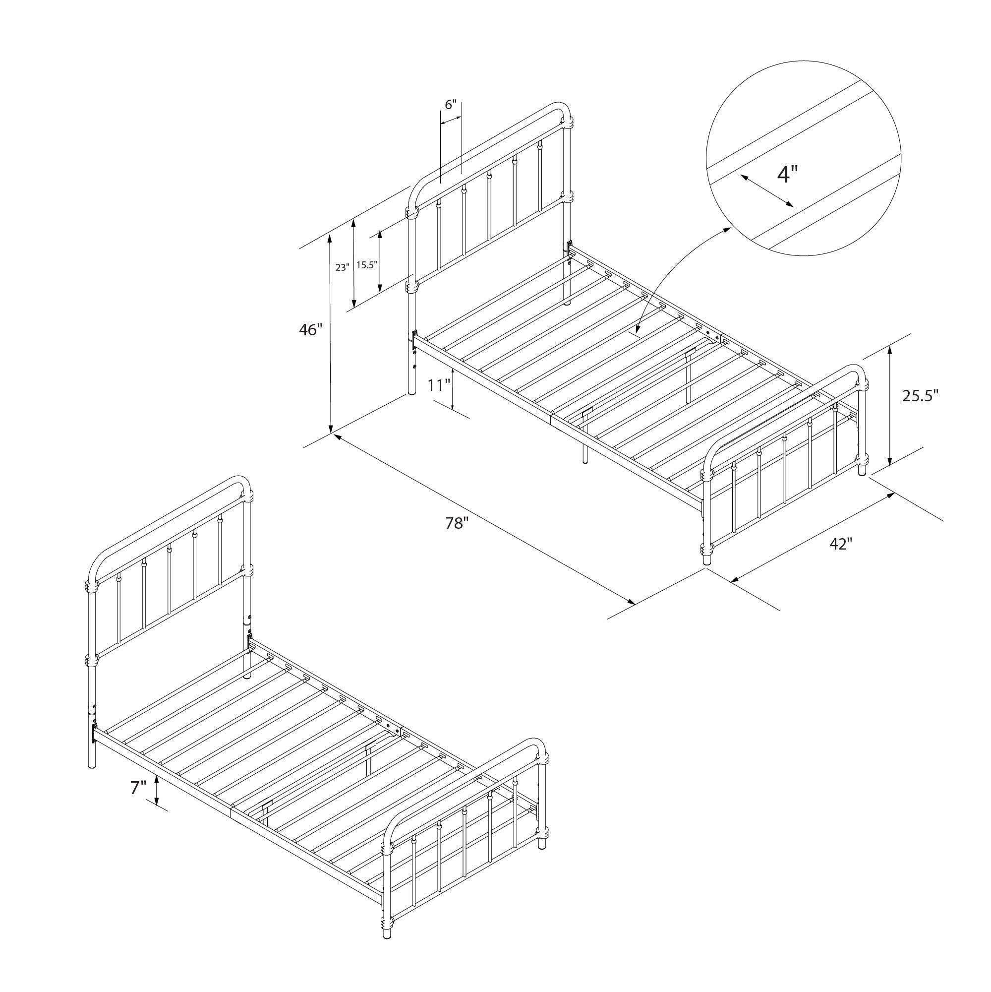DHP Wallace Metal Bed Frame - White - Twin