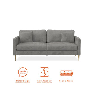 CosmoLiving Highland 72" Velvet Sofa with Matching Pillows - Gray