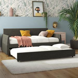 Mr. Kate Daphne Upholstered Daybed with Trundle - Dark Gray - Twin-Over-Twin