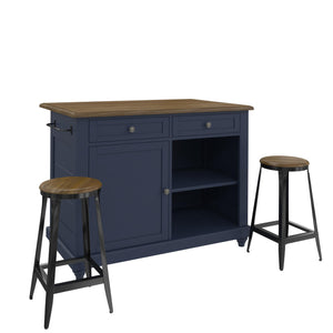 DHP Kelsey Kitchen Island with 2 Stools - Blue
